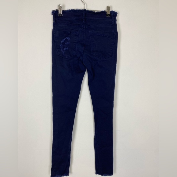 Express Ankle Legging Mid Rise Size 0 Women Skinny Distressed Navy Blue Soft - Picture 2 of 9